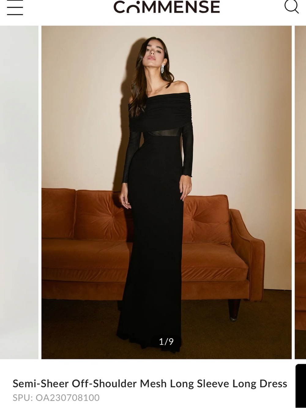 COMMENSE Semi-Sheer Off-Shoulder Black Mesh Long Sleeve Dress
